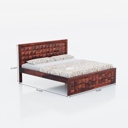 Rukmaajee Solid Sheesham Wood King Size Bed | Diamond Design Headboard