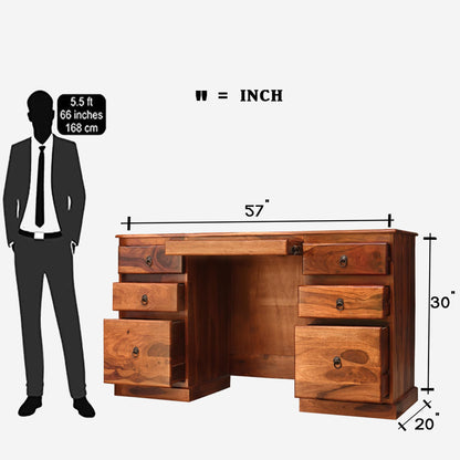 Rukmaajeee Sheesham Wood Study Writing Desk with 6 Drawers | Laptop &