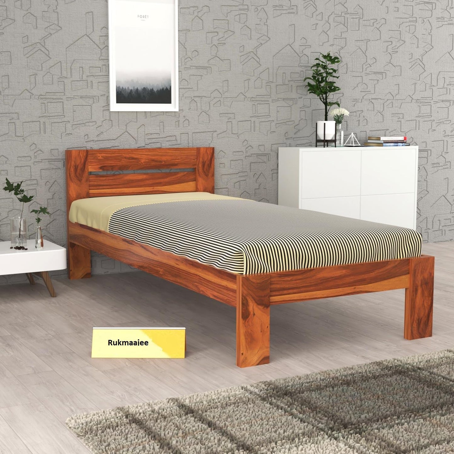 Rukmaajeee Solid Sheesham Wood Single Bed with 2 Drawers | Wooden Bed