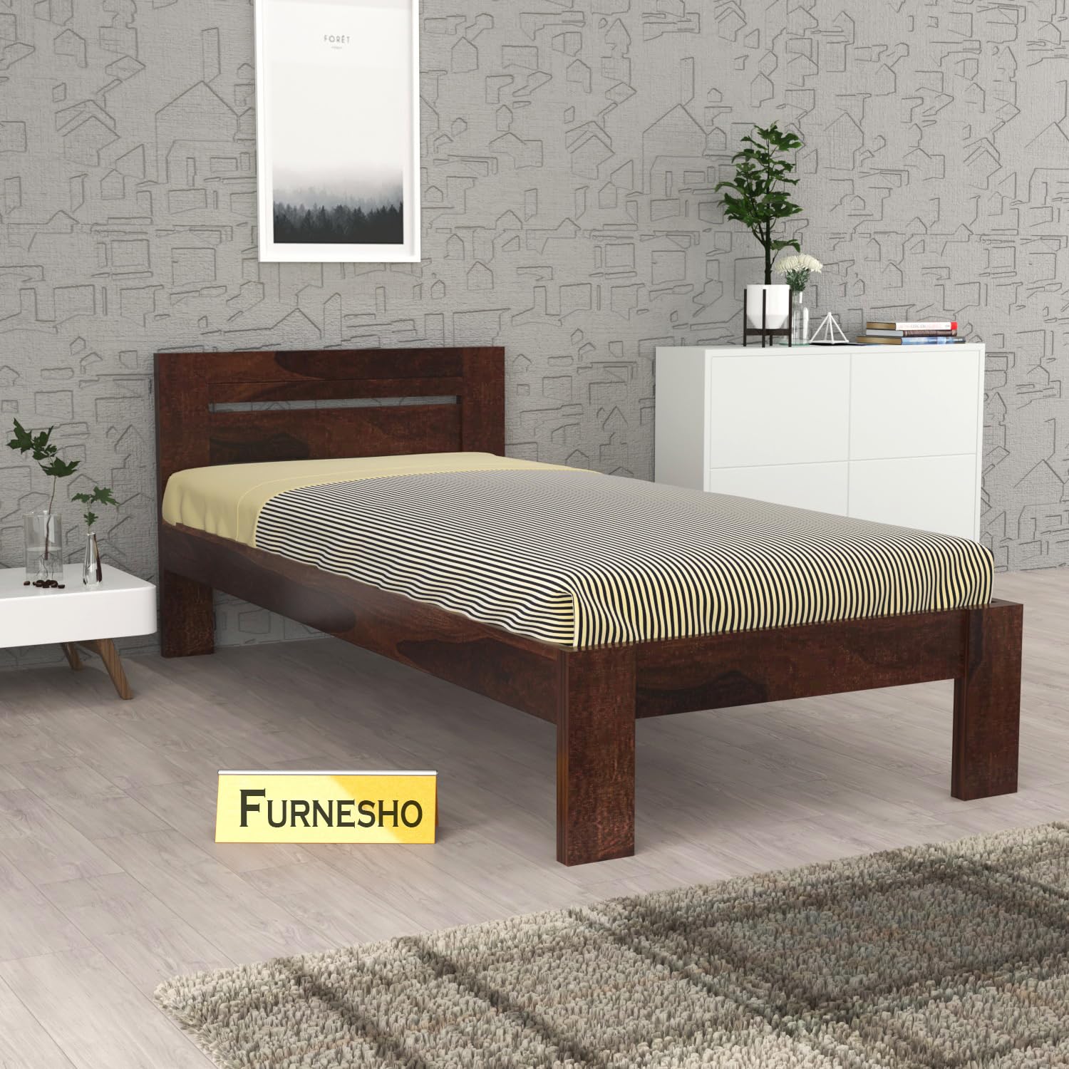 Rukmaajeee Solid Sheesham Wood Single Bed Without Storage | Wooden cot
