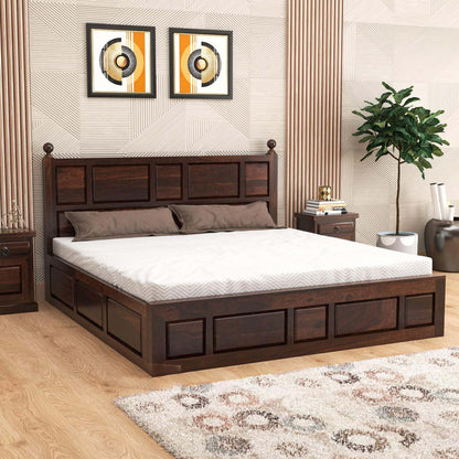 Rukmaajee Solid Sheesham Wood King Size Bed with Box Storage for Home