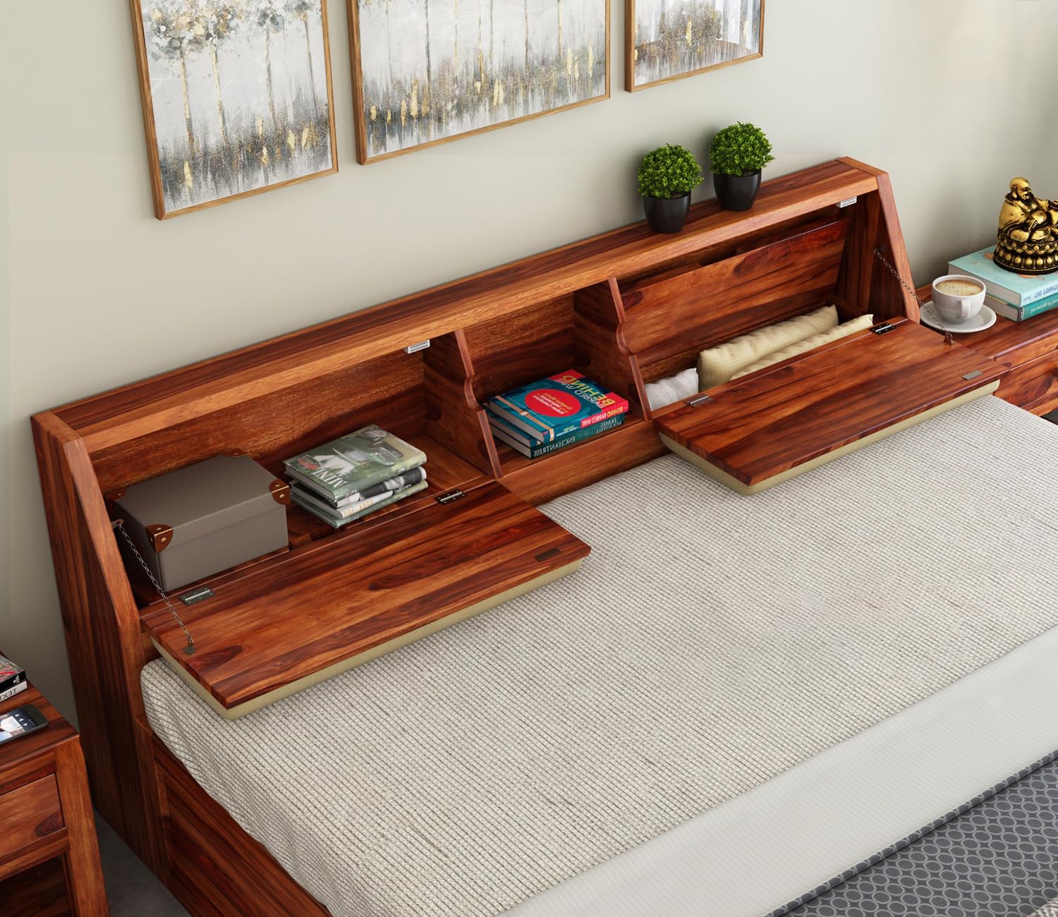Rukmaajeee Solid Sheesham Wood Bedroom Furniture Niwar Design Double