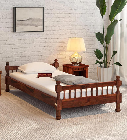 Rukmaajeee Sheesham Wood Fieri Single Bed Without Storage | Solid Wood