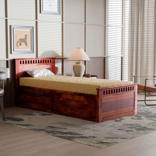 Rukmaajee Sheesham Wood Single Size Bed with Box Storage | Solid