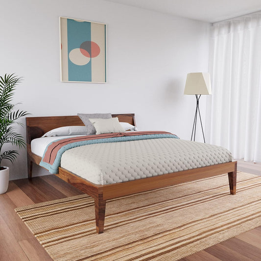 Rukmaajee Solid Wood Queen Size Bed for Bedroom | Wooden Bed Without
