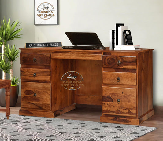 Rukmaajeee Sheesham Wood Study Writing Desk with 6 Drawers | Laptop &
