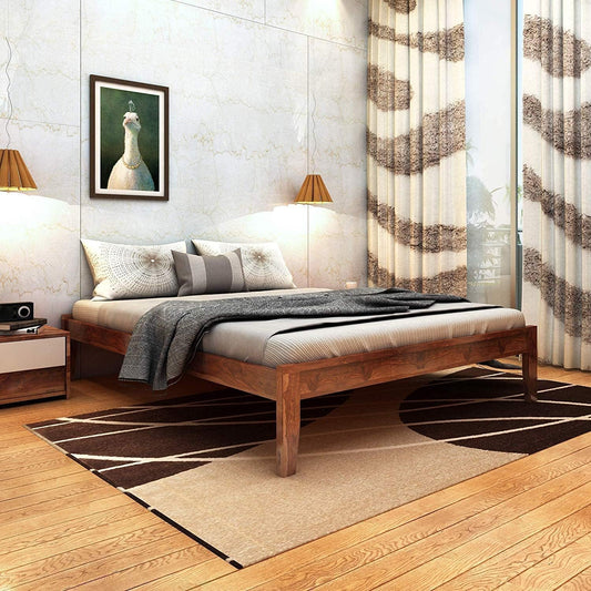 Rukmaajee Sheesham Wood King Size Bed Without Storage Solid Wooden Cot