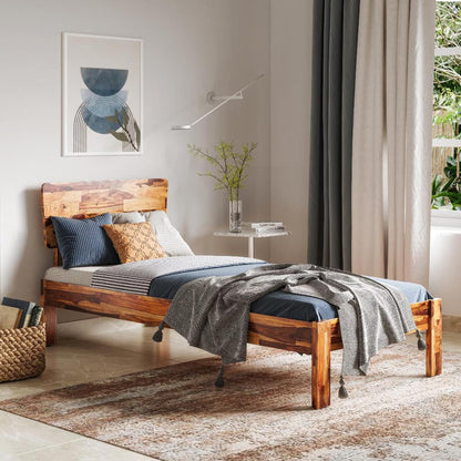 Rukmaajee Solid Sheesham Wood Single Bed for Your Home Designer Single
