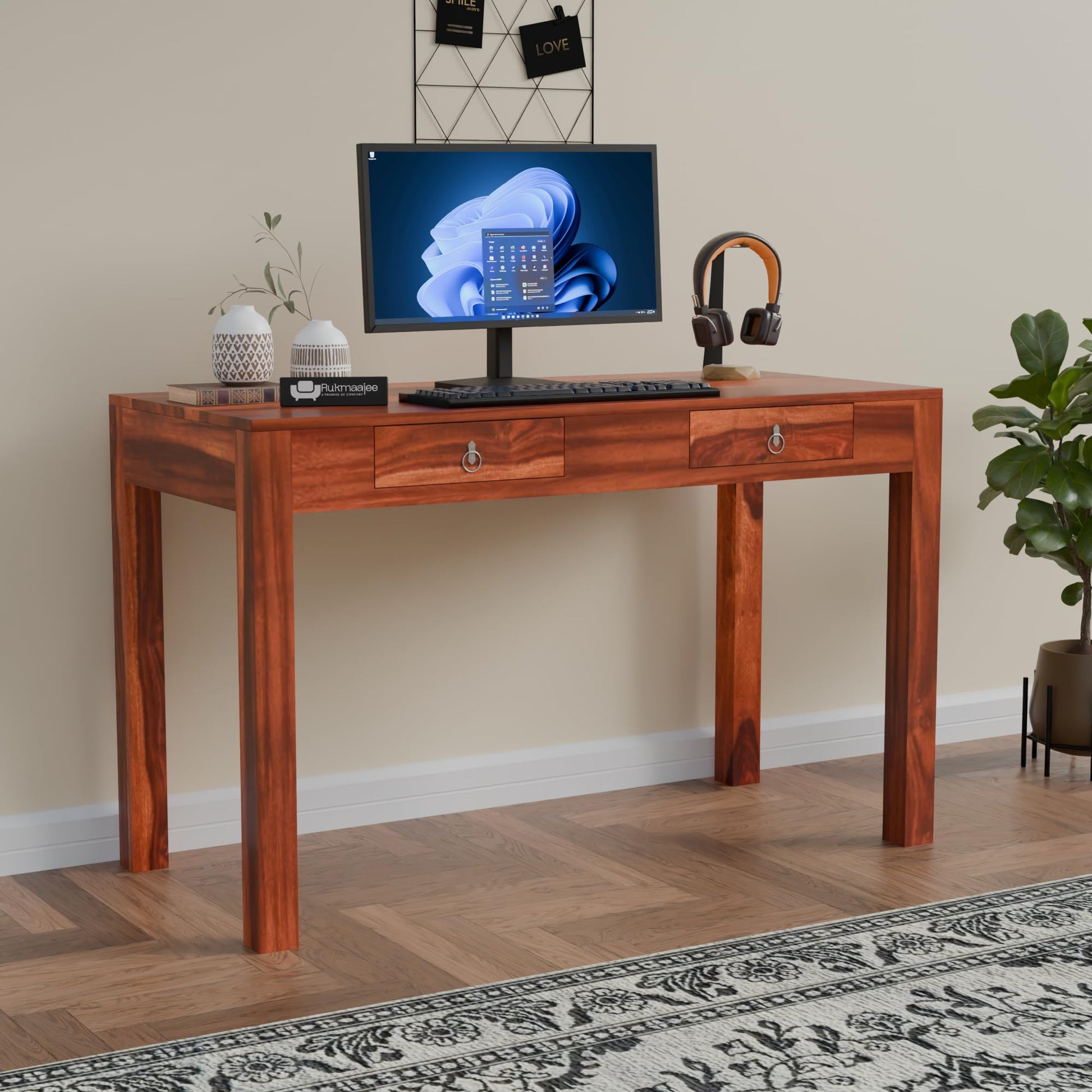 Rukmaajee sheesham Study Table, Computer Desk with 2 Drawers for
