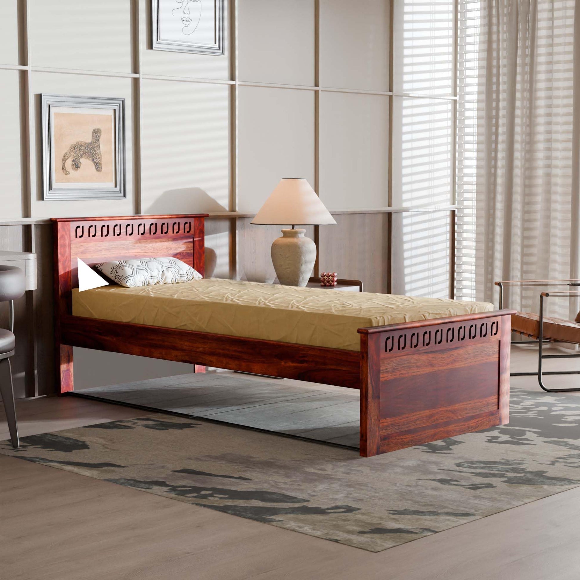 Rukmaajee Solid Sheesham Wood Single Bed for Your Home Luxury Single