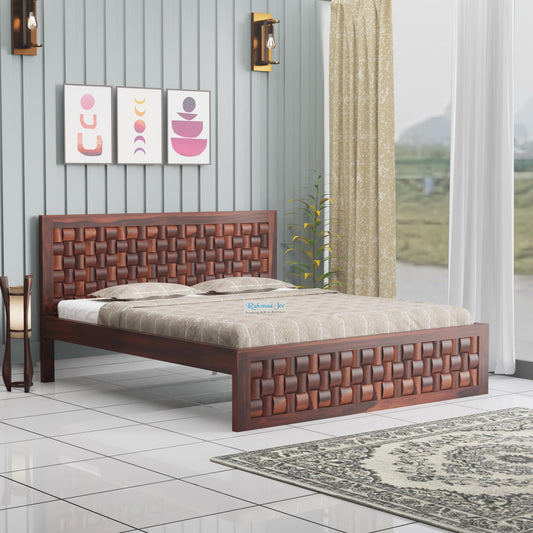 Rukmaajee King Size Bed in Solid Sheesham Wood | Art Honey Finish