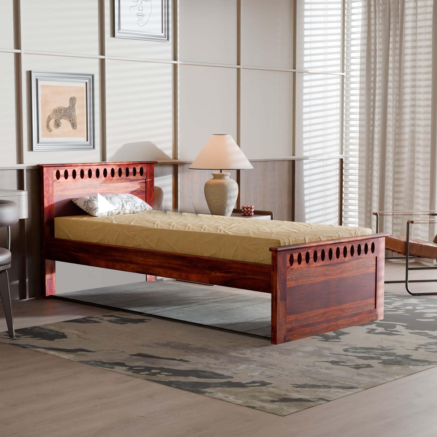 Rukmaajee Solid Sheesham Wood Single Bed for Your Home Sheesham Wood