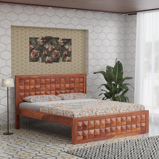 Rukmaajee Solid Sheesham Wood Queen Size Bed Without Storage|Wooden