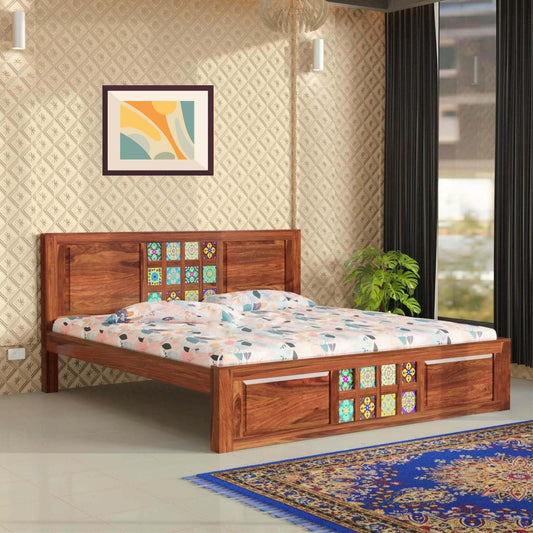 Rukmaajee Sheesham Wood Queen Size Bed Without Storage | Solid Cot Bed