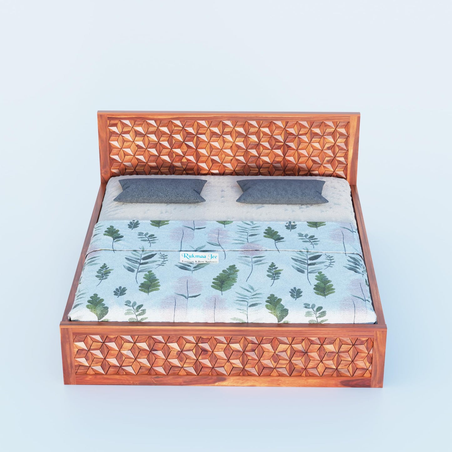 Rukmaajee Solid Sheesham Wood King Size Bed | 3D Headboard Design