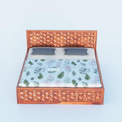 Rukmaajee Solid Sheesham Wood King Size Bed | 3D Headboard Design