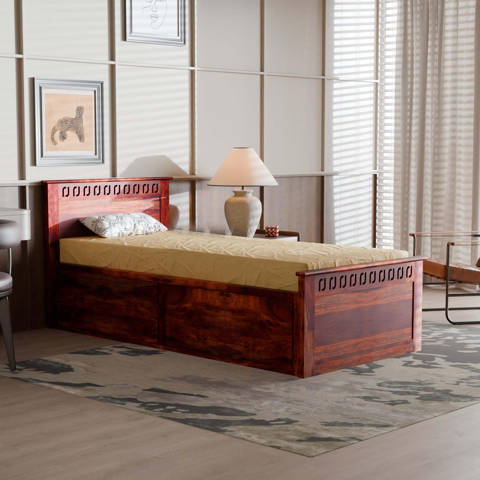 Rukmaajee Solid Sheesham Wood Box Storage Bed for Your Home Storage