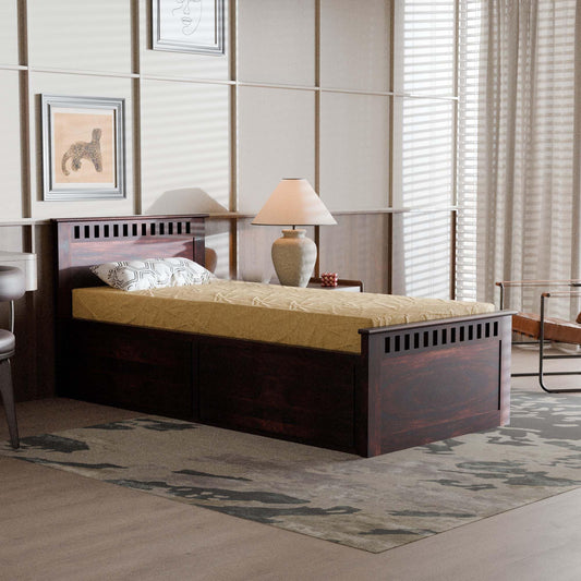 Rukmaajee Solid Sheesham Wood Box Storage Bed for Your Home Classic